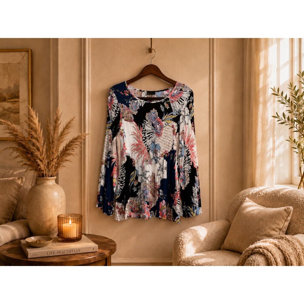 Melissa Paige Floral Pleated Blouse Long Sleeve Button Front Top NWT Size Large